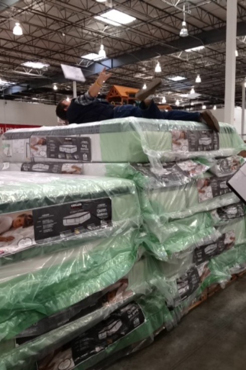 Josh testing a mattress in Costco. Normal? 